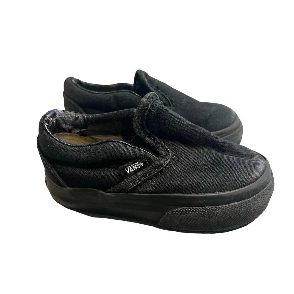 Vans Classic Slip-On Black Canvas Toddler Sneakers Unisex Kids Size‎ 4